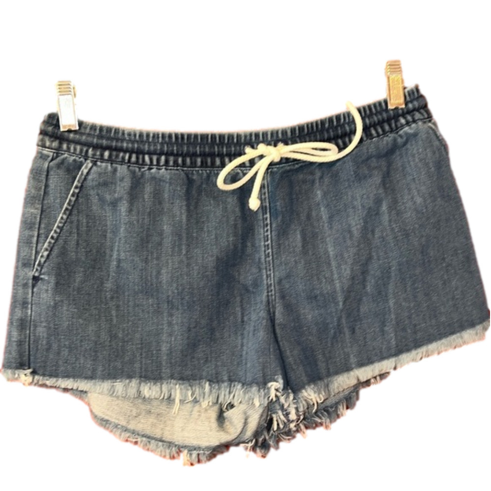 Aerie Chambray Denim Fringe Draw String Shorts M